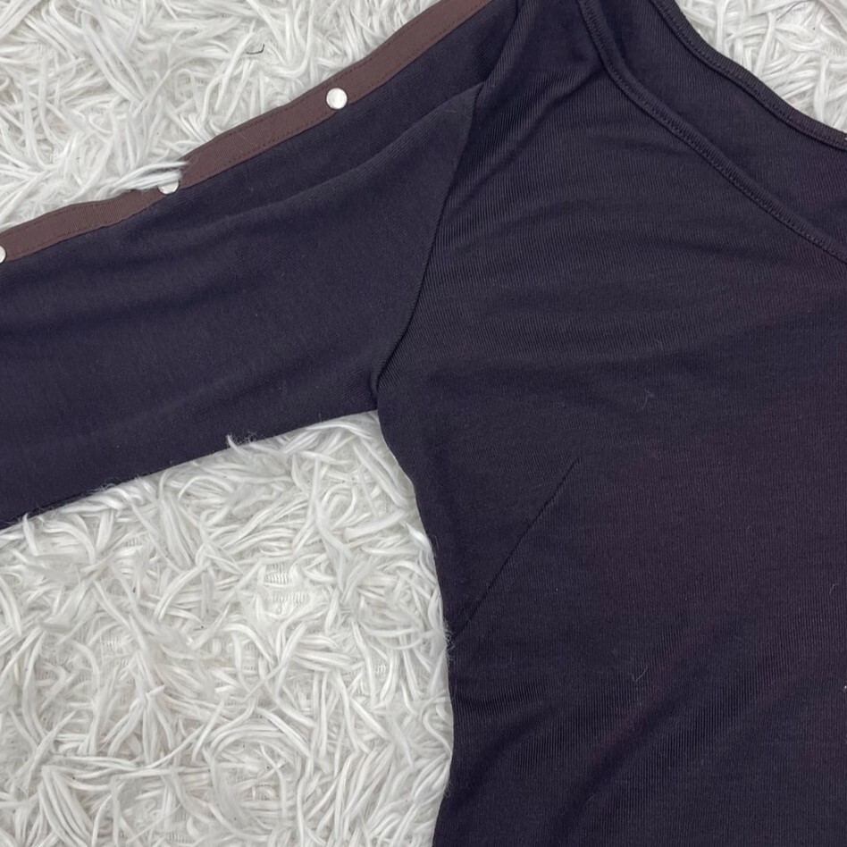 【A3541】ATELIER SAB アトリエサブ カットソー レディース Tシャツ風トップス ブラック 五分袖 Vネック エレガント フェミニン Mサイズ_画像8