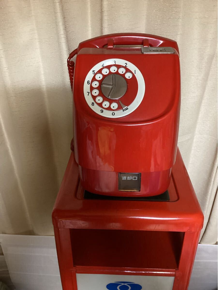 ☆当時物/昭和レトロ/赤電話/ダイヤル式/公衆電話/電話台/店頭用 ☆当時物/昭和レトロ/赤電話/ダイヤル式/公衆電話/電話台/店頭用