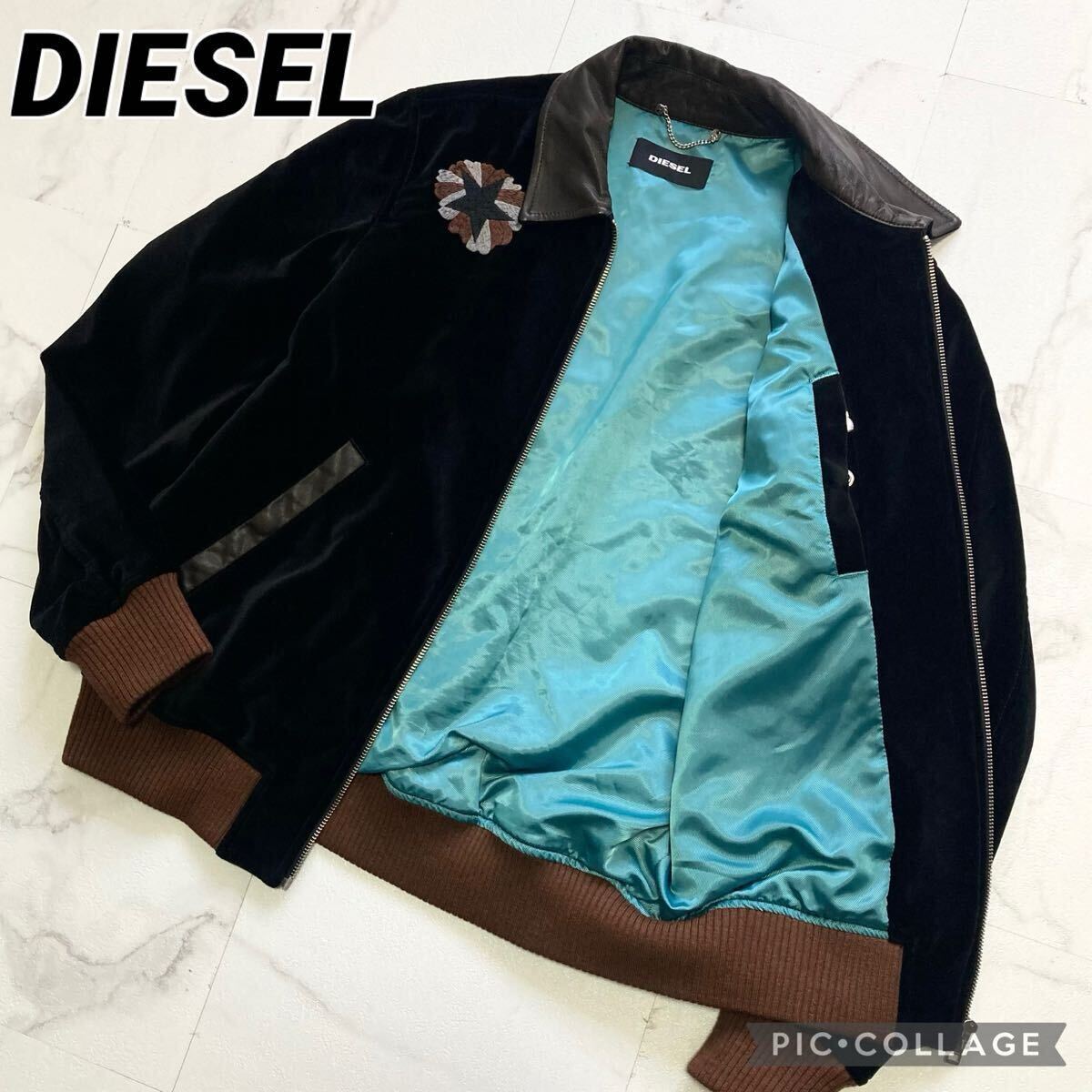美品 L位 DIESEL ディーゼル ベロア スタジャン スカジャン 美品 L位 DIESEL ディーゼル ベロア スタジャン スカジャン