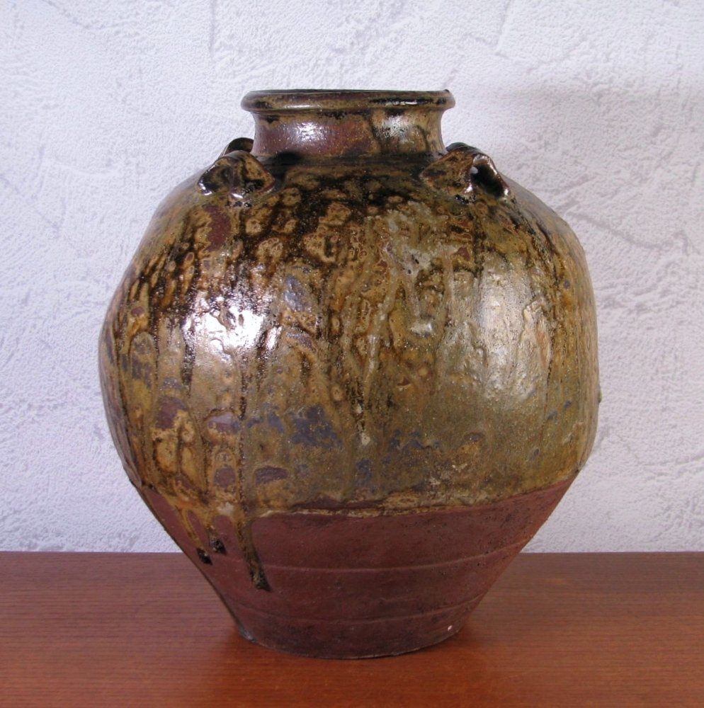 古丹波 釉流れ四耳壺 高さ:28.5cm 江戸時代/25c001(丹波)|売買 古丹波 釉流れ四耳壺 高さ:28.5cm 江戸時代/25c001(丹波)|売買