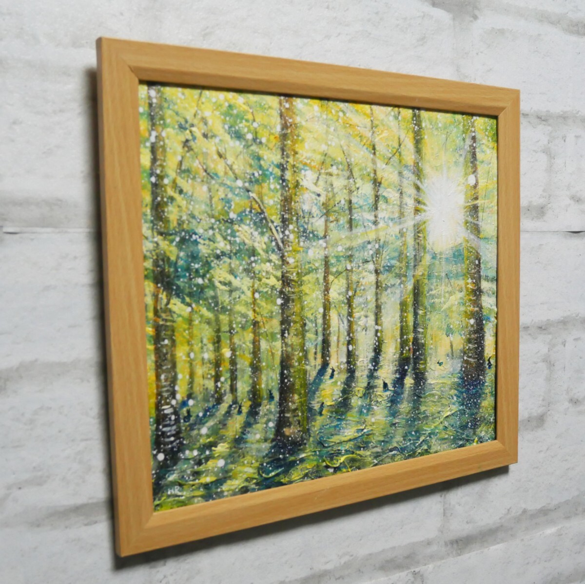 油絵 油彩 油彩画 絵 絵画 【雪の朝日小さいウサギ達】_画像3