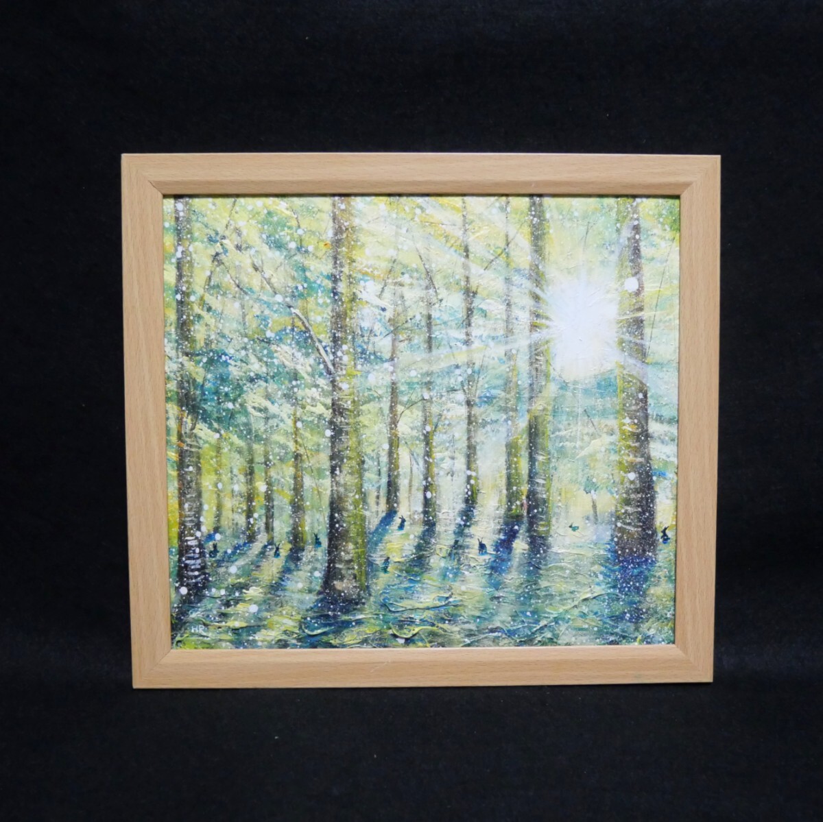 油絵 油彩 油彩画 絵 絵画 【雪の朝日小さいウサギ達】_画像4