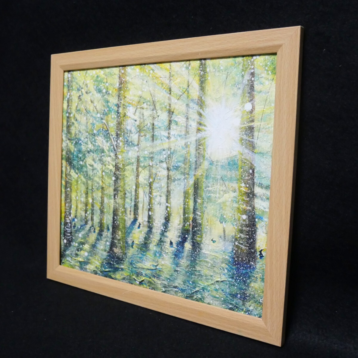 油絵 油彩 油彩画 絵 絵画 【雪の朝日小さいウサギ達】_画像5