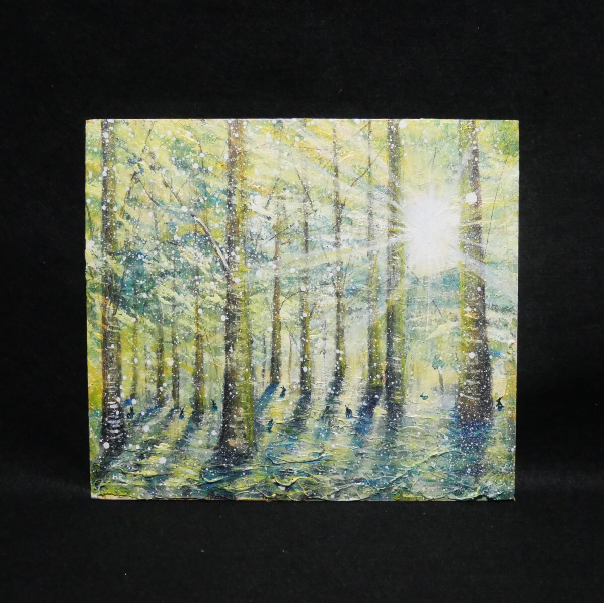 油絵 油彩 油彩画 絵 絵画 【雪の朝日小さいウサギ達】_画像8