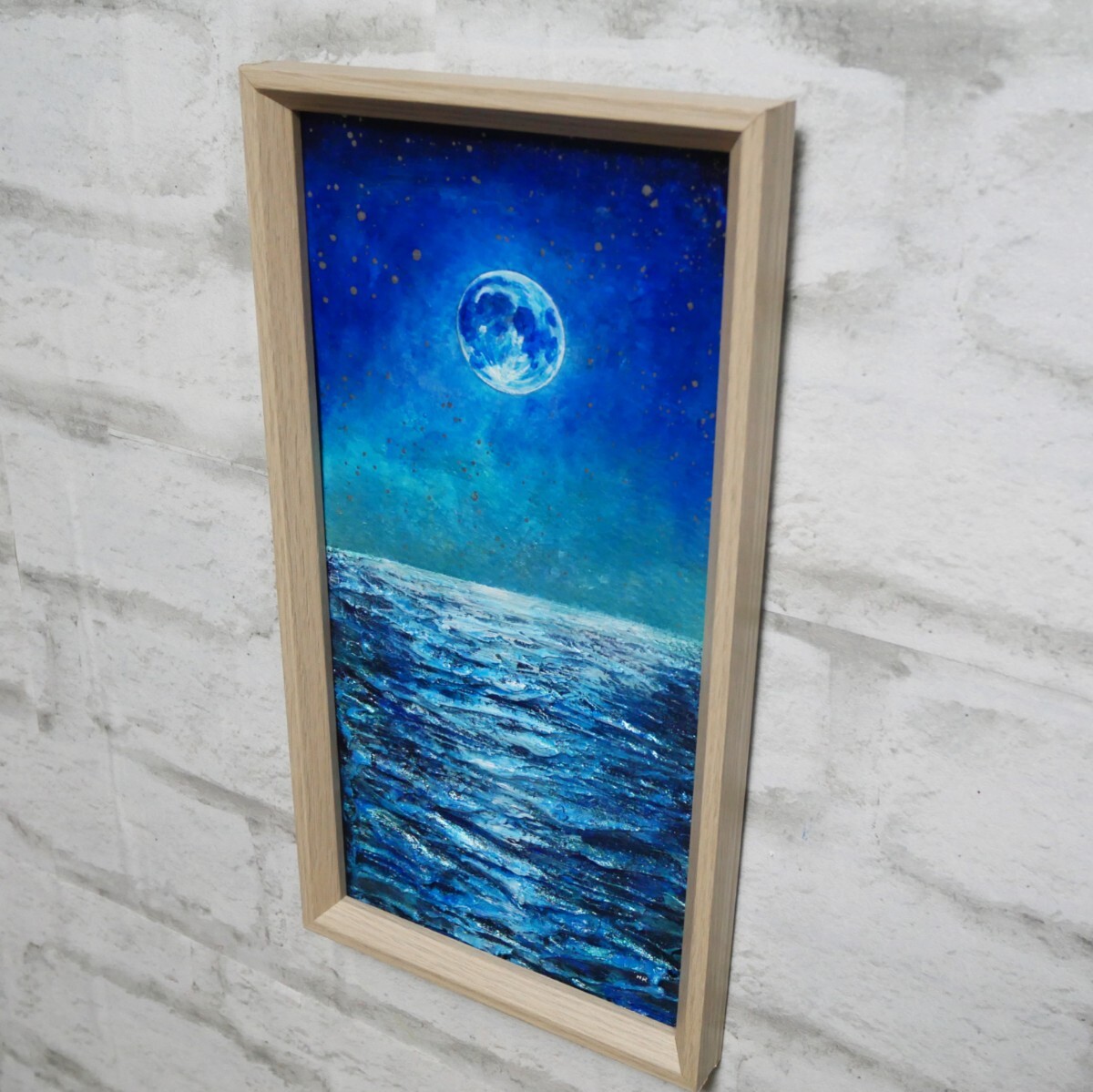 油絵 油彩 油彩画 絵 絵画 【青い月 】 油絵 油彩 油彩画 絵 絵画 長方形ミニ絵画【青い月】
