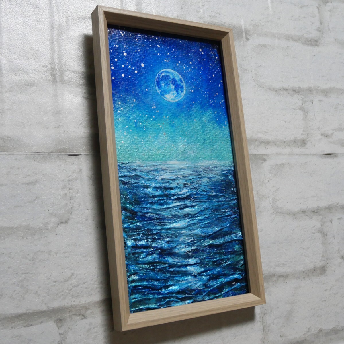 油絵 油彩 油彩画 絵 絵画 長方形ミニ絵画【青い月】 - メルカリ