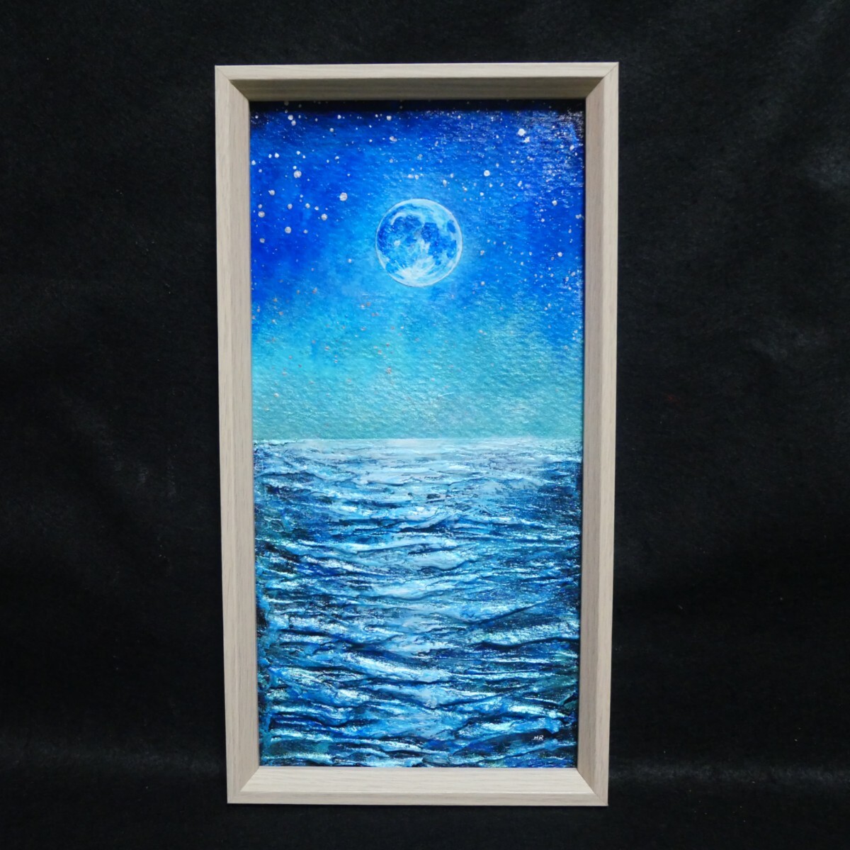 油絵 油彩 油彩画 絵 絵画 【青い月 】 油絵 油彩 油彩画 絵 絵画 長方形ミニ絵画【青い月】