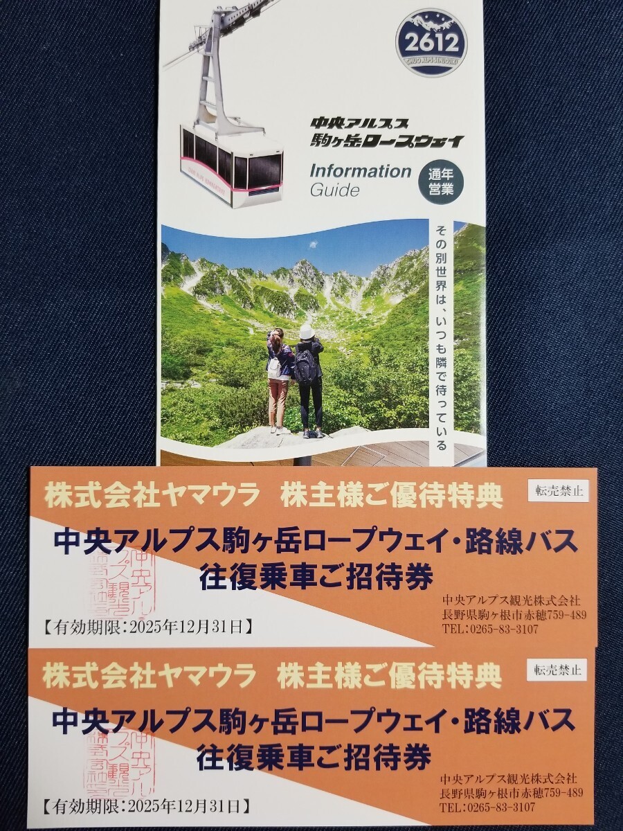 最新 ヤマウラ 株主優待 中央アルプス駒ヶ岳ロープウェイ 路線バス 往復乗車券 2枚