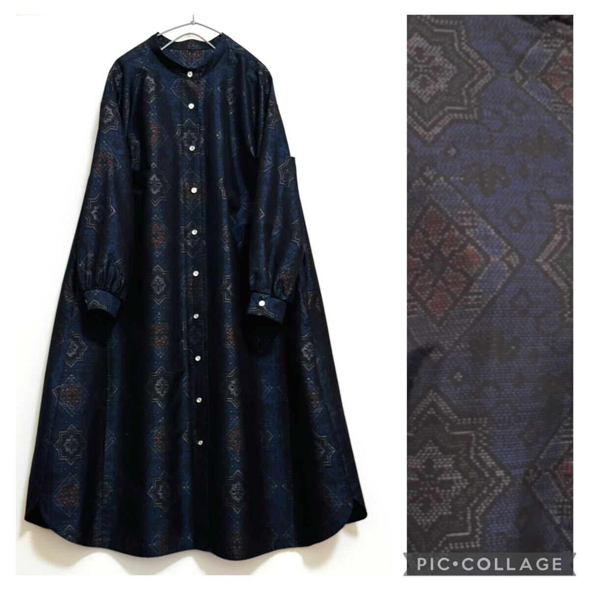 U'a手作り::着物リメイク::大島紬::正絹::スタンドカラー::前 U'a手作り::着物リメイク::大島紬::正絹::スタンドカラー::前