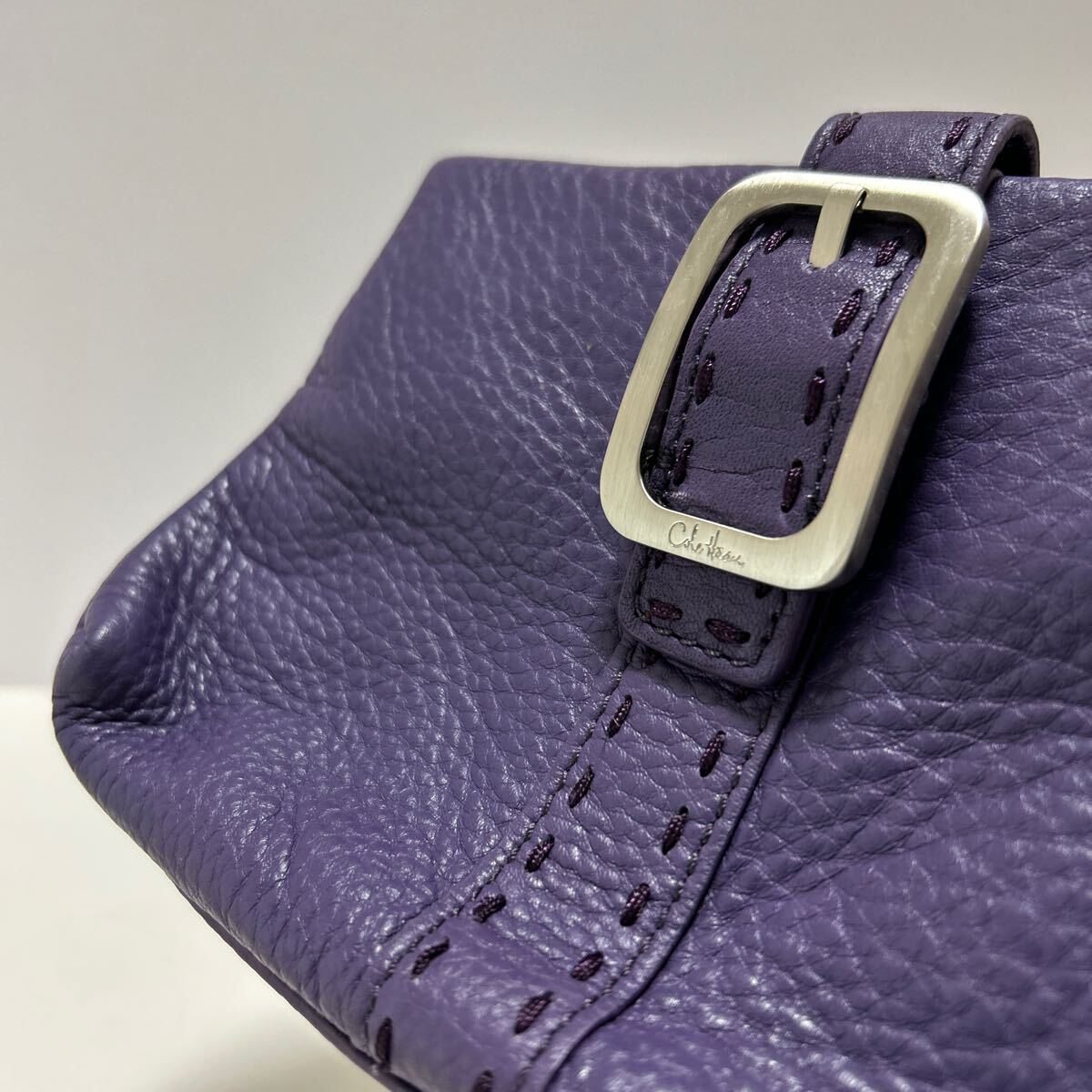 ☆美品☆ ◆COLE HAAN コールハーン　ポーチ　パープル◆　マグネット式ボタン メイクポーチ　紫　本革　B25240 【送料無料】0326