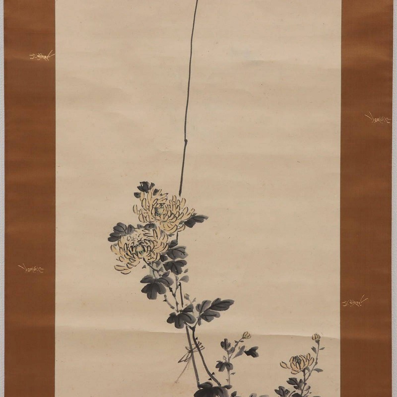 【雀図】大野葭洲 2630 すずめ 山口県 スズメ 掛け軸　肉筆 日本画 熊斐銘 孔雀図 掛軸 肉筆 絹本 時代箱付 古美術 4C06-11