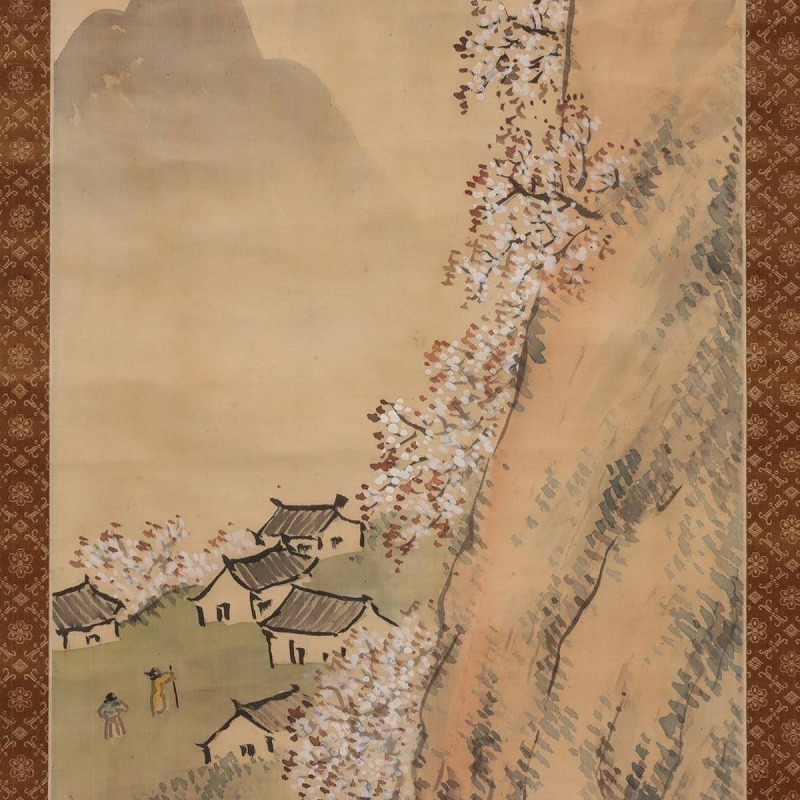 真作】小室翠雲 掛軸 絹本 肉筆 彩色 落款 印有 合箱 田崎草雲