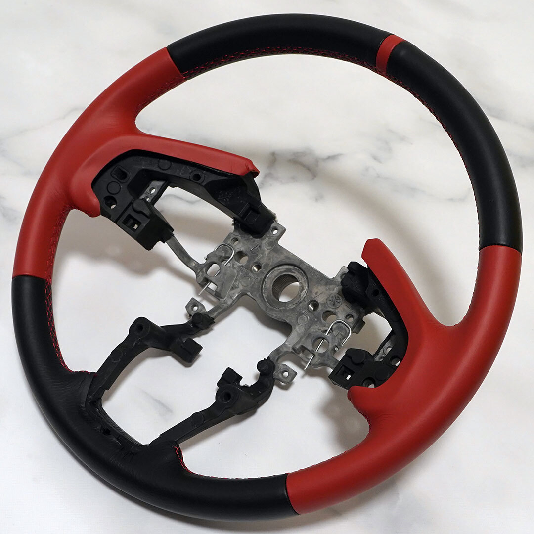 新品■本革張り替え済み 純正ステアリング ホンダ N-BOX NBOX カスタム JF3 JF4 レッド 匠のレザー職人によるワンオフ制作 | 送料無料