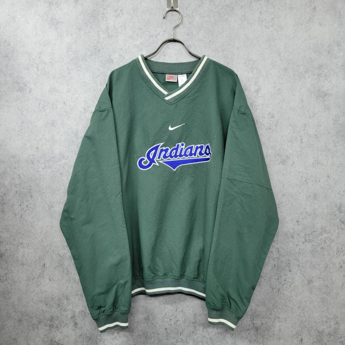 90s ナイキ 刺繍 プルオーバー MLB ナイロンジャケット グリーン 古着 古着 ナイキ 刺繍 プルオーバー MLB ナイロンジャケット