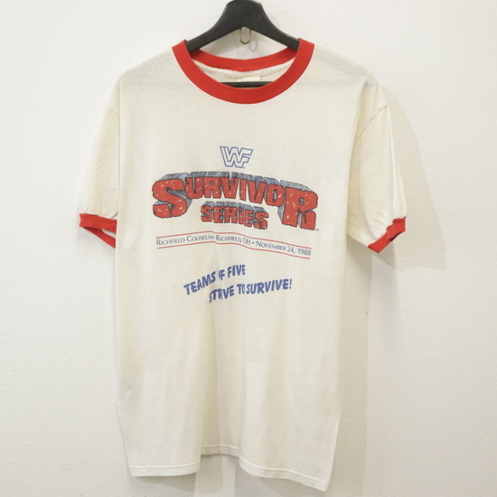 V388 80sビンテージ WWF 半袖リンガーTシャツ USA製□1980年代製 V388 80sビンテージ WWF 半袖リンガーTシャツ USA製□1980年代製