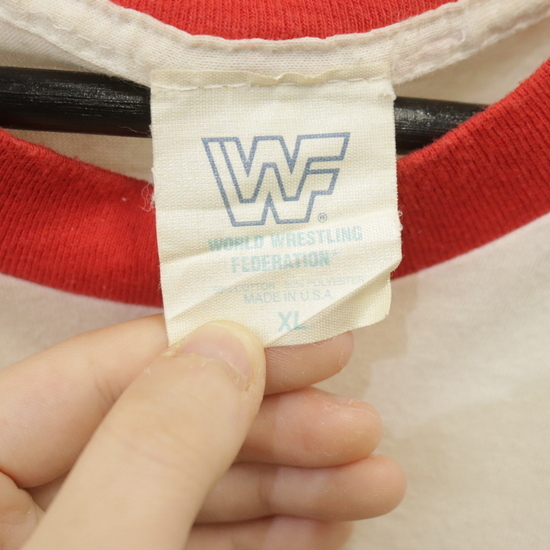 V388 80sビンテージ WWF 半袖リンガーTシャツ USA製□1980年代製 V388 80sビンテージ WWF 半袖リンガーTシャツ USA製□1980年代製