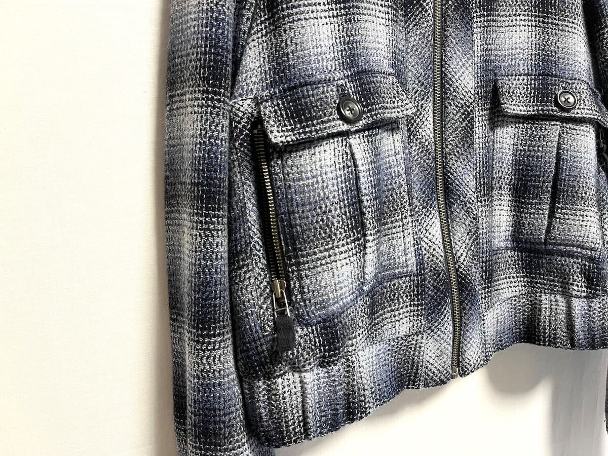 2000's ombre check rayon mix short blouson _画像7