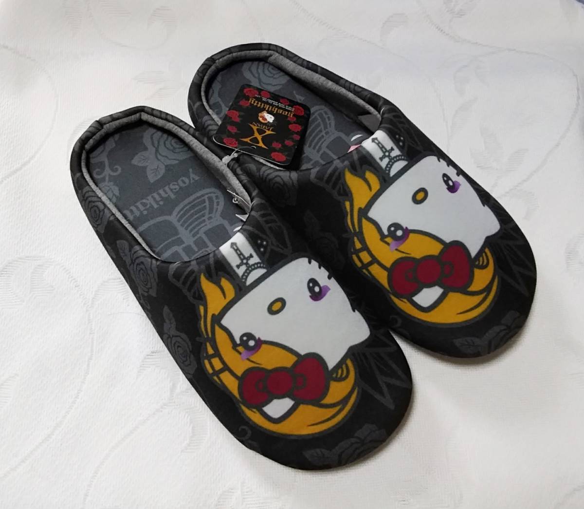 送料込み　サンリオ　 XJAPAN YOSHIKI　yoshikitty　ヨシキティ スリッパ ルームシューズ　黒　ビッグイラスト　サイズ約23.5cm　新品