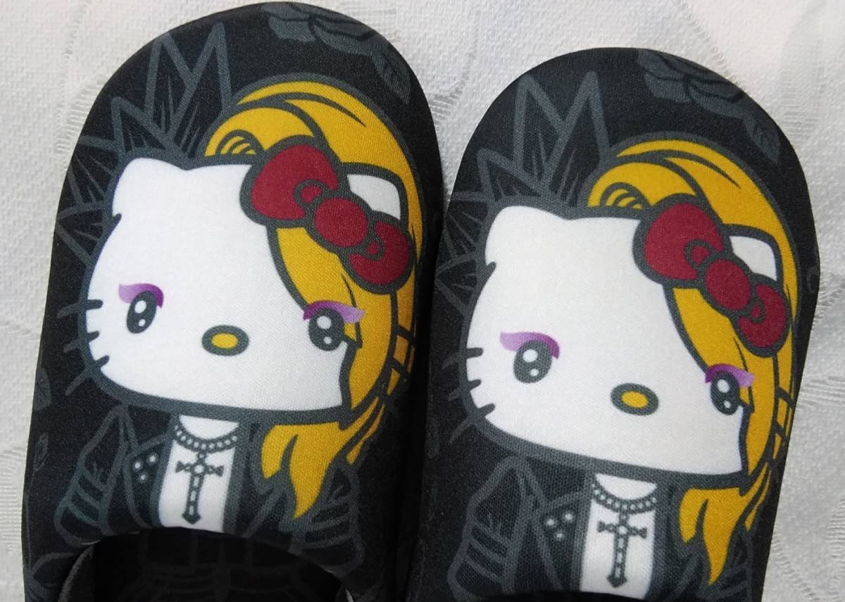 送料込み　サンリオ　 XJAPAN YOSHIKI　yoshikitty　ヨシキティ スリッパ ルームシューズ　黒　ビッグイラスト　サイズ約23.5cm　新品