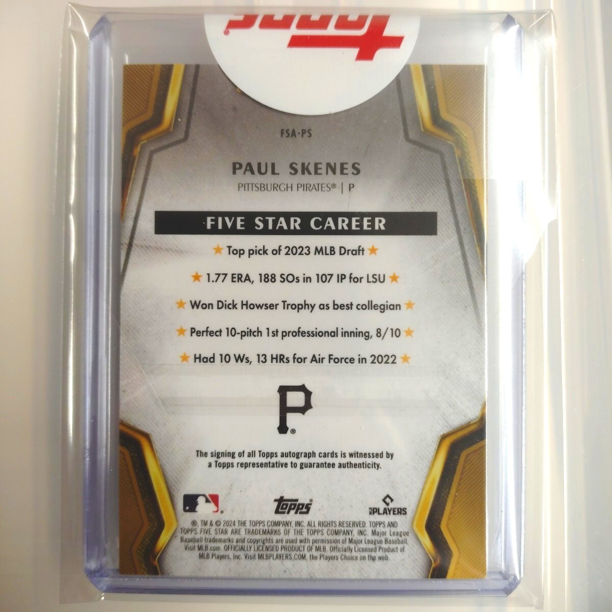 Paul Skenes サイン Five Star カード topps Auto 直筆サイン Paul Skenes サイン Five Star カード topps Auto 直筆サイン