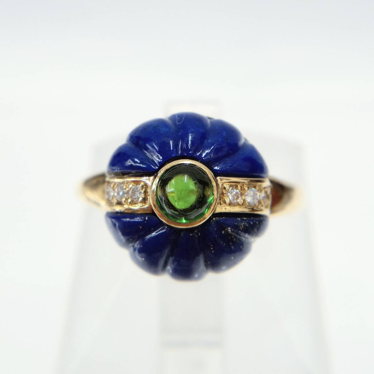 青石 緑石 ダイヤモンド 0.06ct 指輪 K18 18金 750 YG リング 青石 緑石 ダイヤモンド 0.06ct 指輪 K18 18金 750 YG リング