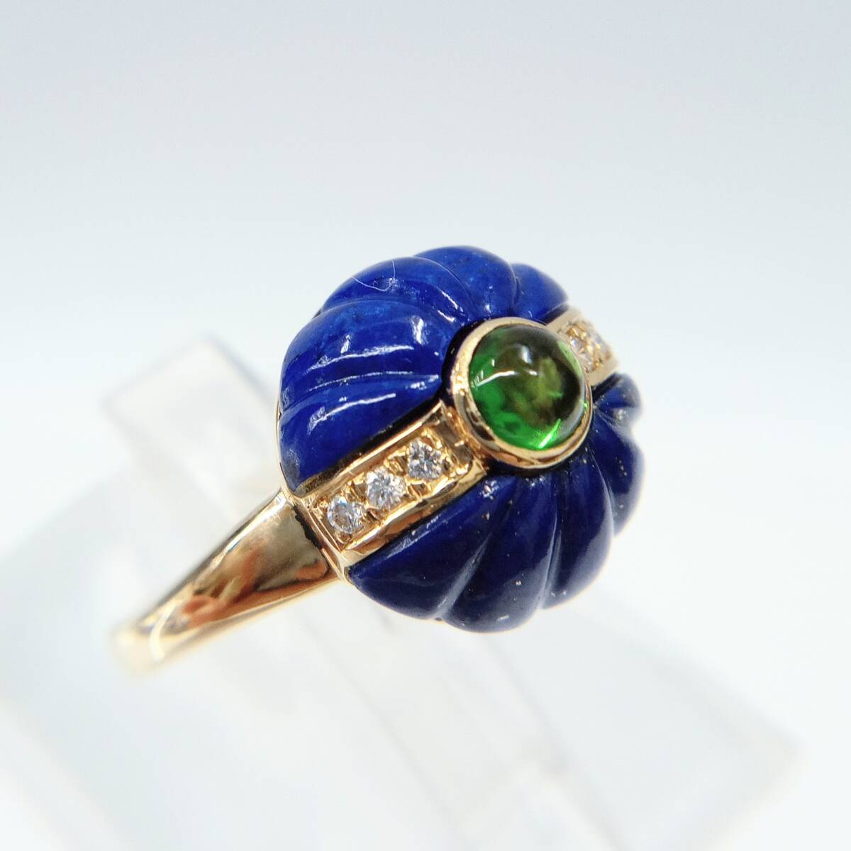 青石 緑石 ダイヤモンド 0.06ct 指輪 K18 18金 750 YG リング 青石 緑石 ダイヤモンド 0.06ct 指輪 K18 18金 750 YG リング