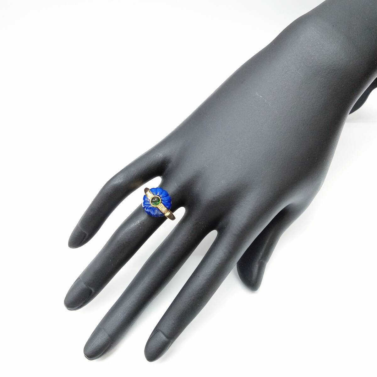 青石 緑石 ダイヤモンド 0.06ct 指輪 K18 18金 750 YG リング 青石 緑石 ダイヤモンド 0.06ct 指輪 K18 18金 750 YG リング
