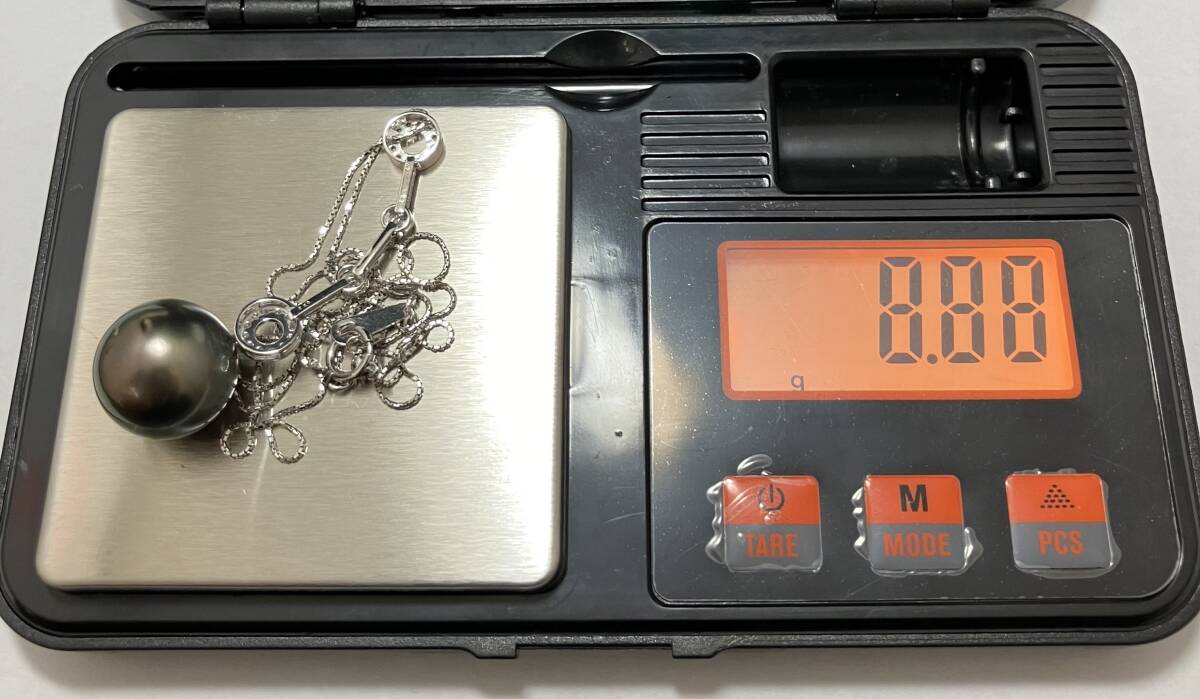 Pt850／K18WG 黒蝶真珠 46cm ネックレス ダイヤ0.35ct 約8.8g 店舗受取可
