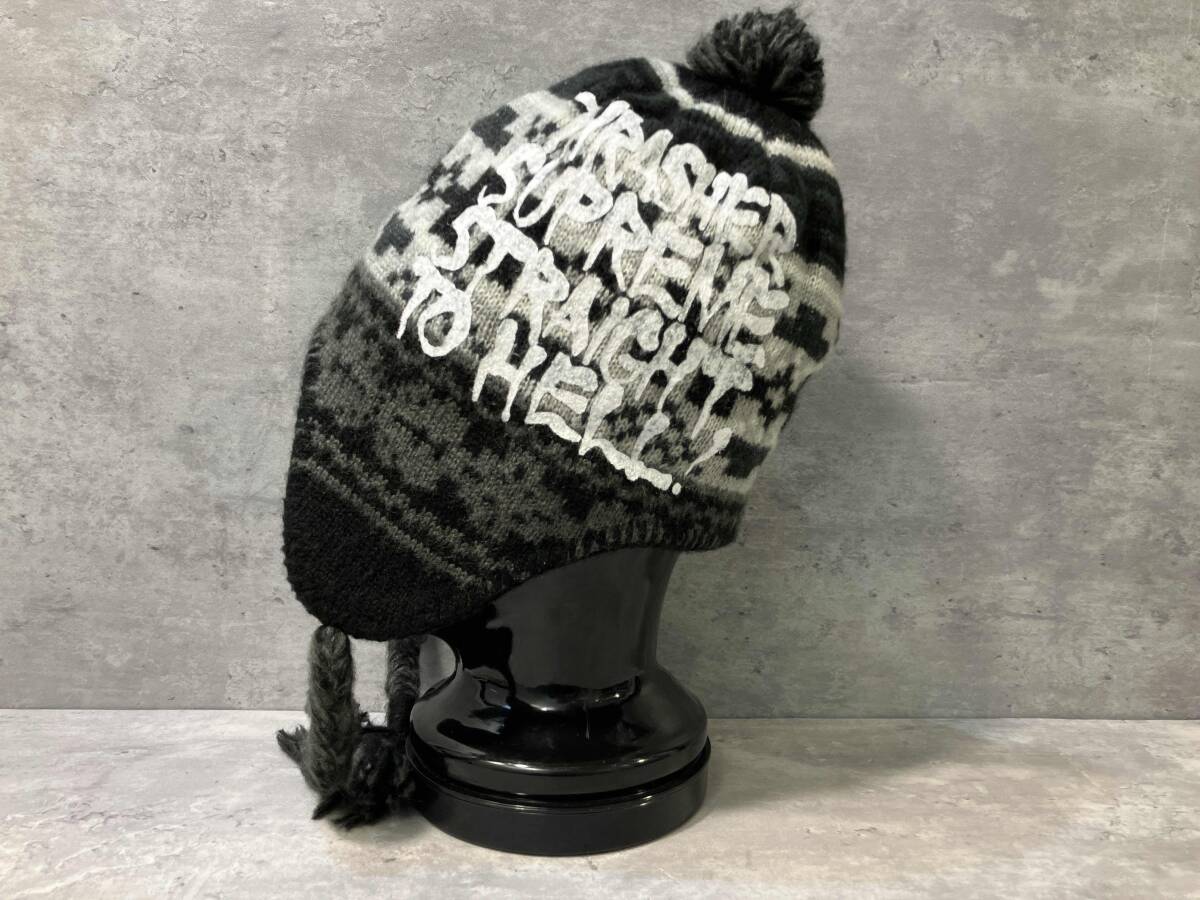 24FW Supreme × THRASHER Earflap Beanie ニット帽 ブラック×グレー系 シュプリーム スラッシャー