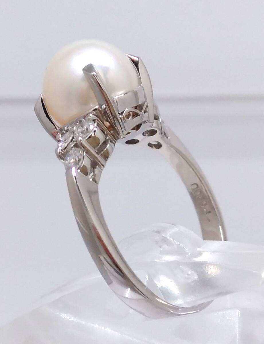 【新品仕上げ済/ソーティング付】 Pt900 真珠 天然ダイヤモンド 0.28ct リング 約13.5號 6.1g