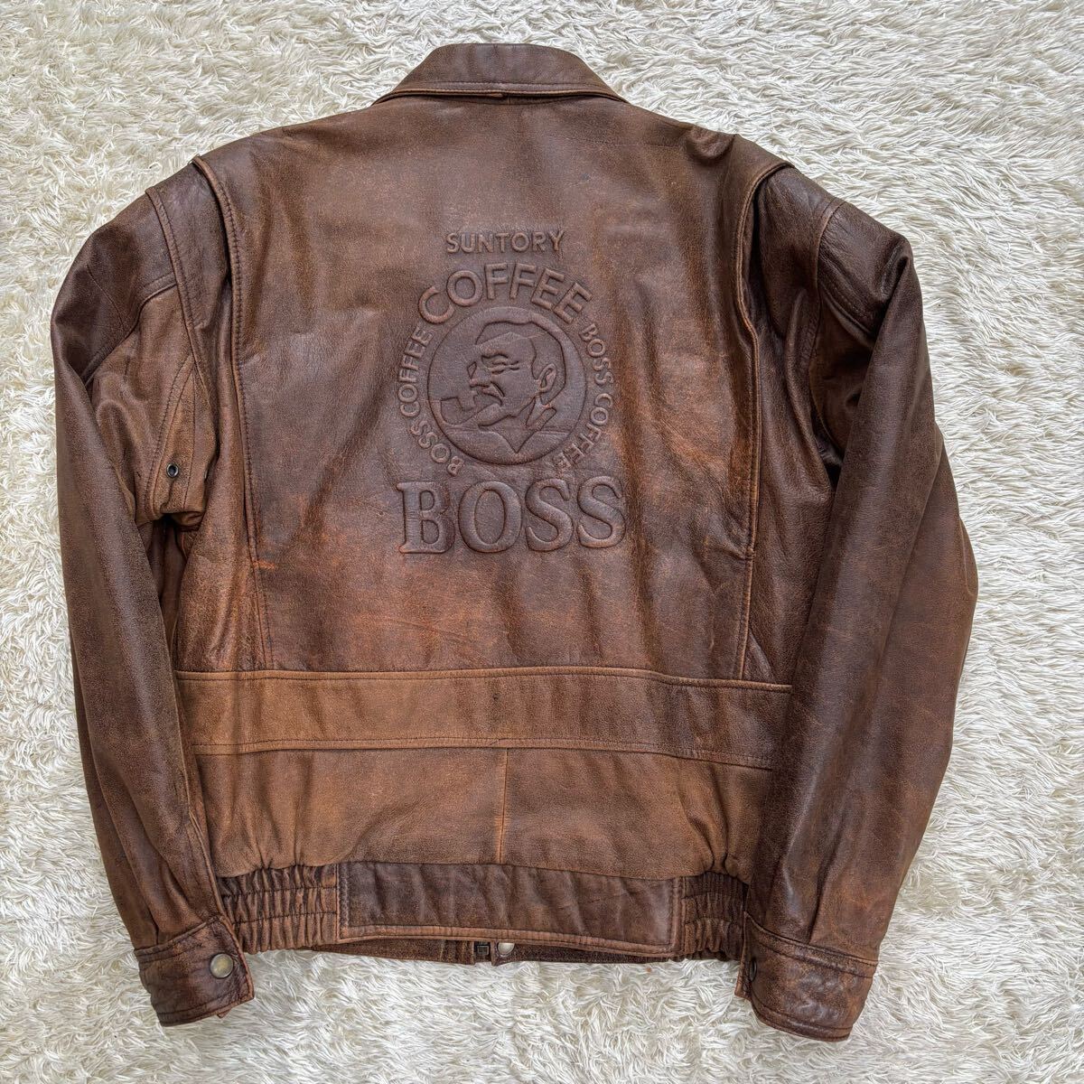 初代BOSSジャン】サントリー 刻印ロゴ 本革レザージャケット 初代BOSSジャン】サントリー 刻印ロゴ 本革レザージャケット