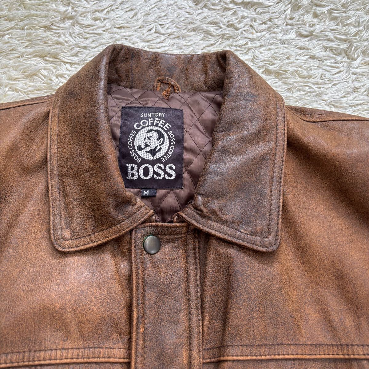初代BOSSジャン】サントリー 刻印ロゴ 本革レザージャケット 初代BOSSジャン】サントリー 刻印ロゴ 本革レザージャケット