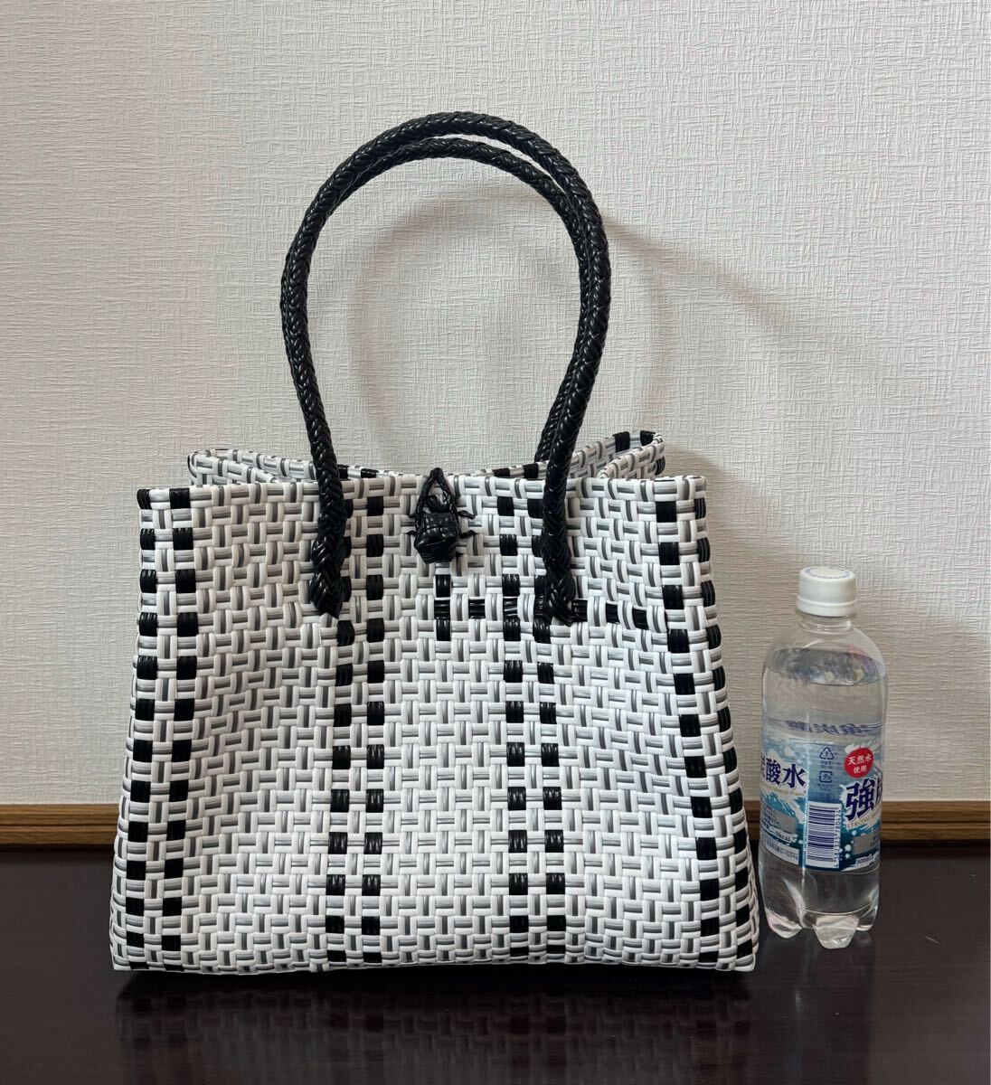 プラカゴ メルカド トートバッグ　ハンドメイド マルシェ かごバッグ パサール　Lサイズ ホワイト×シルバー×ブラッガ?