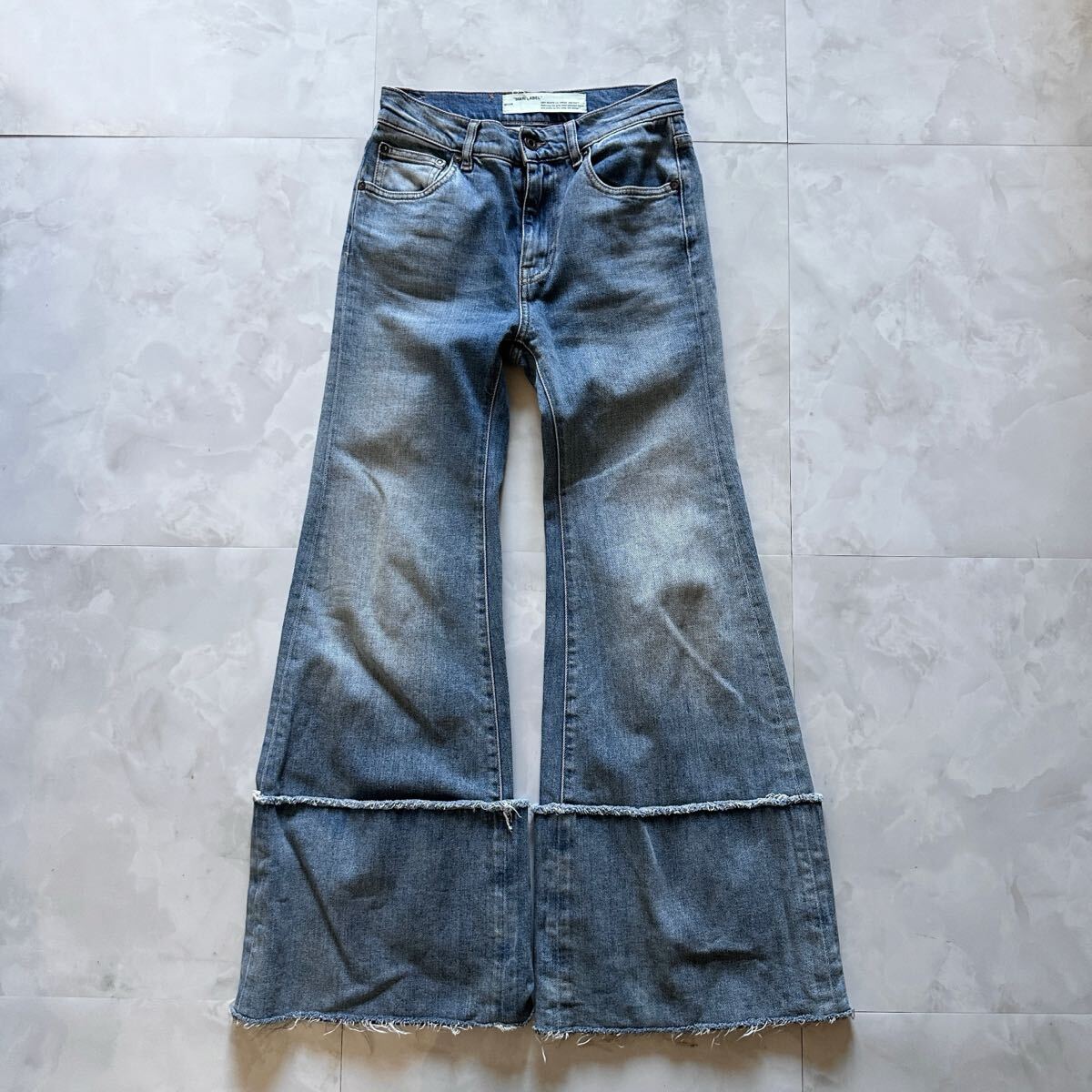 【Off-White】 オフホワイト カフ フレア デニム ベルボトム ジーンズ オフホワイト