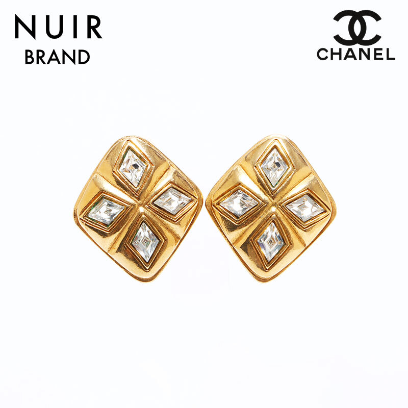 シャネル CHANEL イヤリング 1990s ラインストーン ひし形 ゴールド