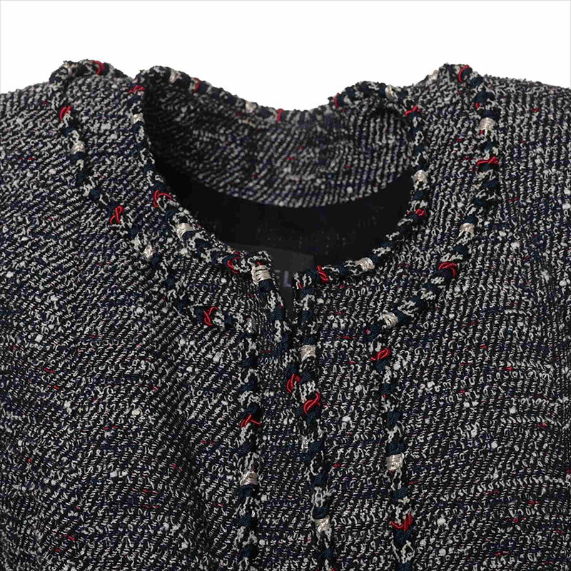 シャネル CHANEL ジャケット ノーカラー Size:42 ドレイプ ツイード ネイビー