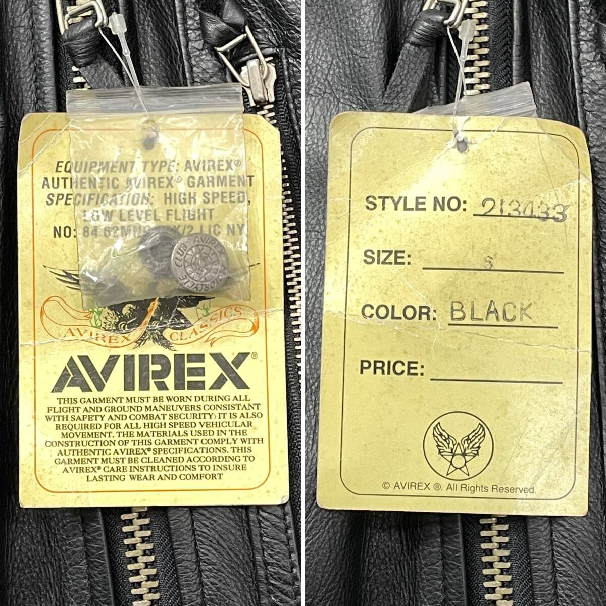 未使用品 Sサイズ AVIREX アビレックス STYLE 213433 カウレザー 牛革 ダブルライダースジャケット Dポケット Howling Wolf_画像5