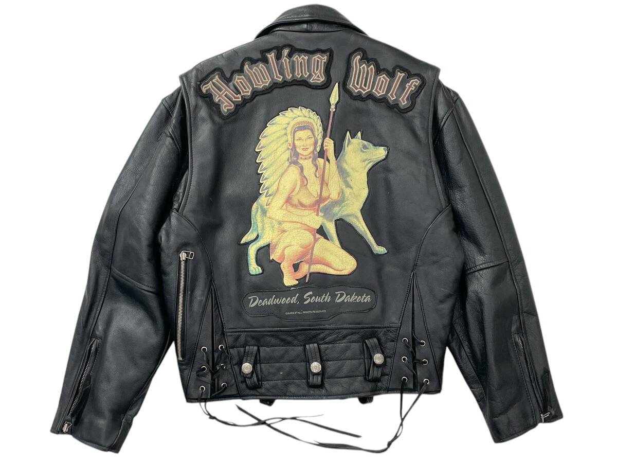 未使用品 Sサイズ AVIREX アビレックス STYLE 213433 カウレザー 牛革 ダブルライダースジャケット Dポケット Howling Wolf_画像1