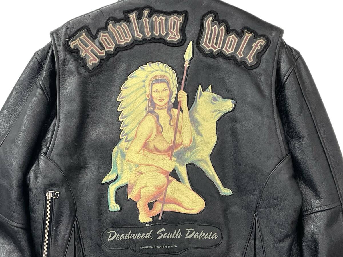 未使用品 Sサイズ AVIREX アビレックス STYLE 213433 カウレザー 牛革 ダブルライダースジャケット Dポケット Howling Wolf_画像3