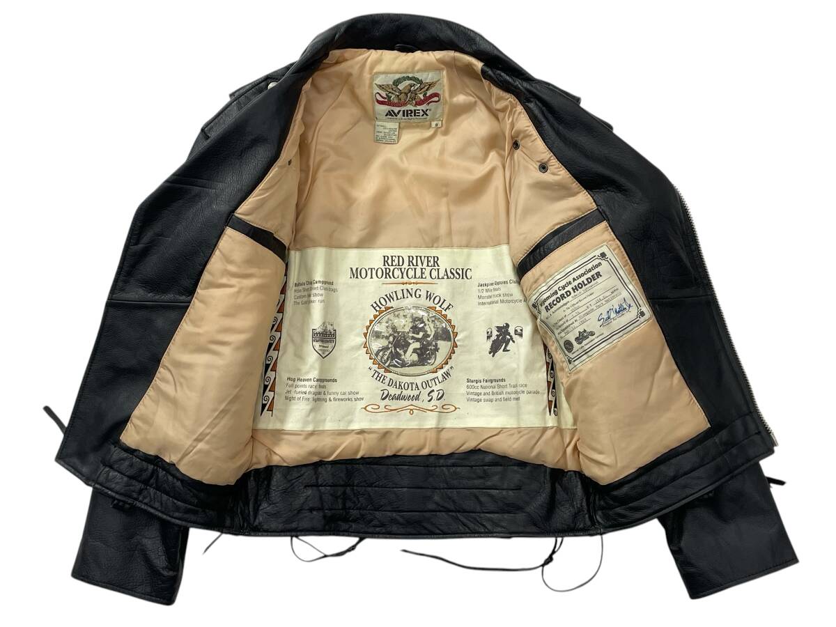 未使用品 Sサイズ AVIREX アビレックス STYLE 213433 カウレザー 牛革 ダブルライダースジャケット Dポケット Howling Wolf_画像6