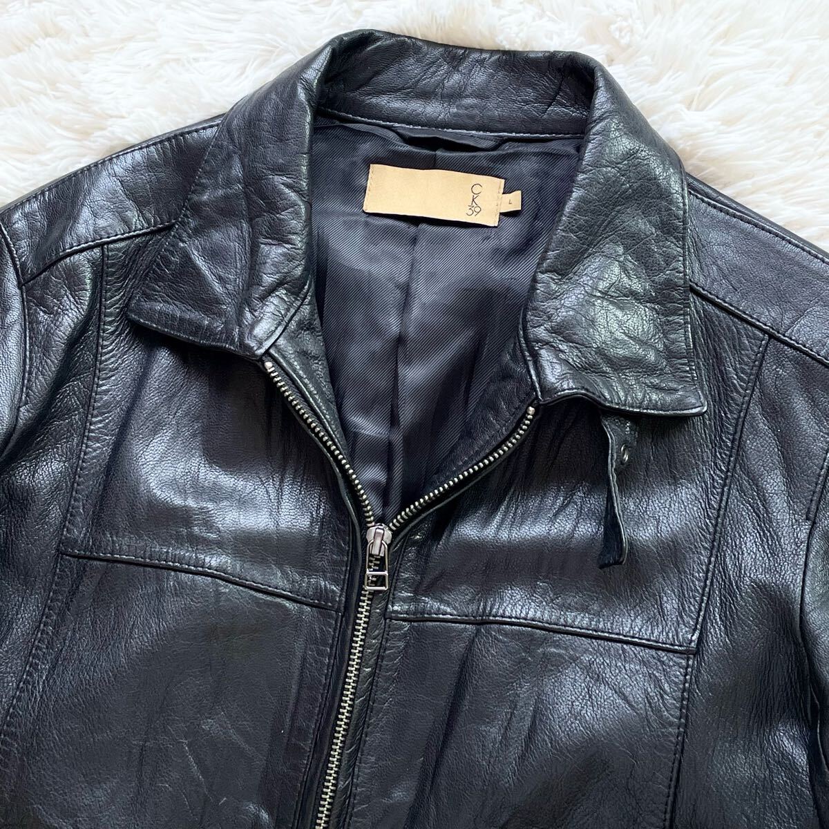 美品 Lサイズ Calvin Klein シングルライダース ゴートレザー 美品 Lサイズ Calvin Klein シングルライダース ゴートレザー