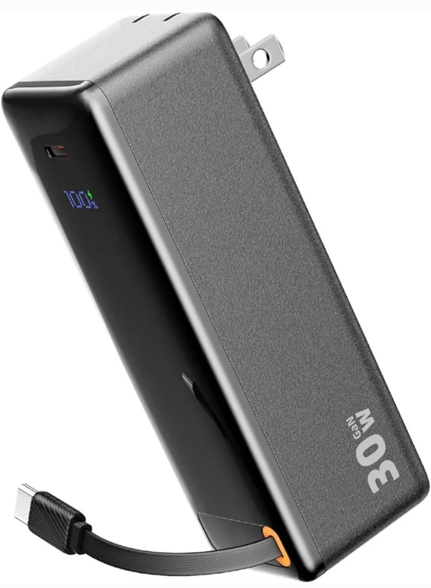 モバイルバッテリーコンセント一体型USB充電搭載 タイプcケーブル内蔵 軽量 小型 折式プラグ PSE技適合格