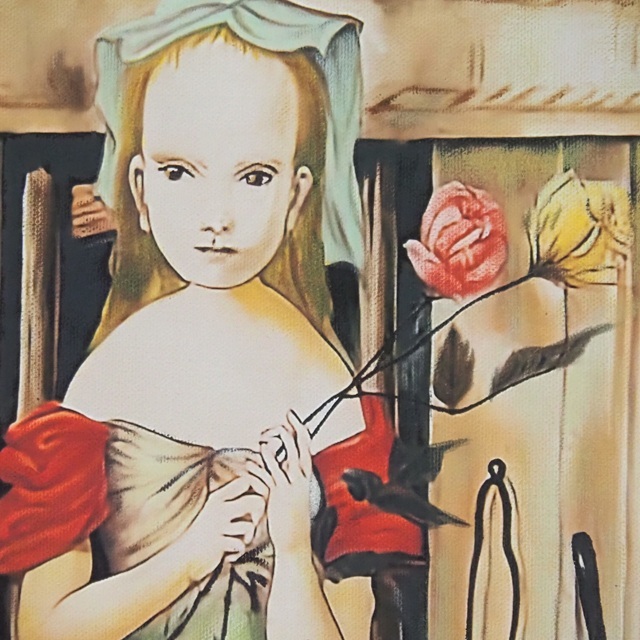 絵画 【模写】作者不明 暖炉の前の少女 藤田嗣治 手描き 表 絵画 【模写】作者不明 暖炉の前の少女 藤田嗣治 手描き 表