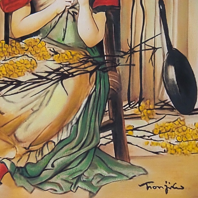 絵画 【模写】作者不明 暖炉の前の少女 藤田嗣治 手描き 表 絵画 【模写】作者不明 暖炉の前の少女 藤田嗣治 手描き 表