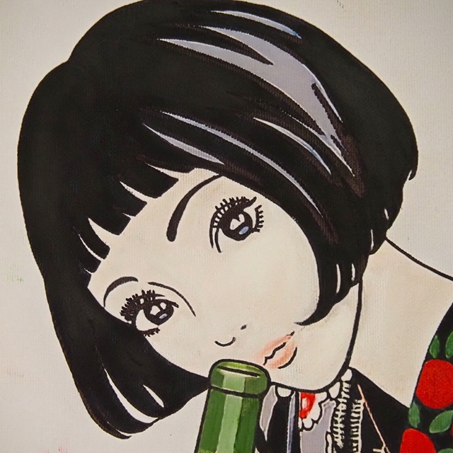 絵画 【模写】作者不明 振袖の彼女 江口寿史 表サイン 裏サイン