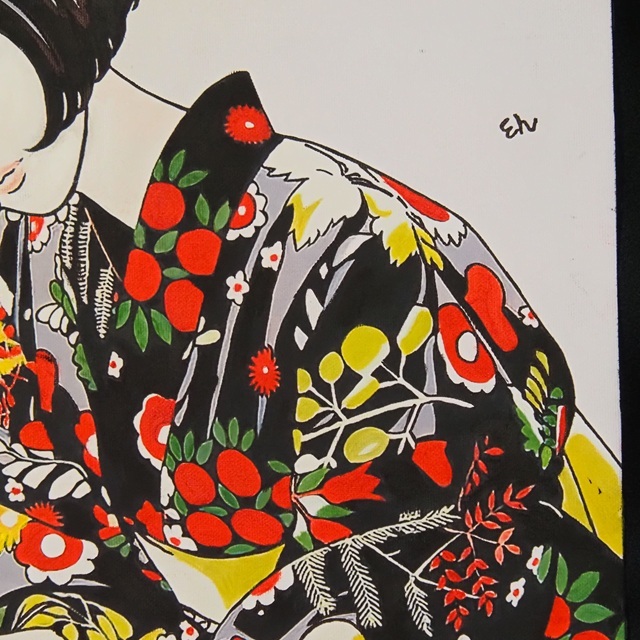 絵画 肉筆手描き 油彩 江口寿史「人物」 サイン F6サイズ 額装