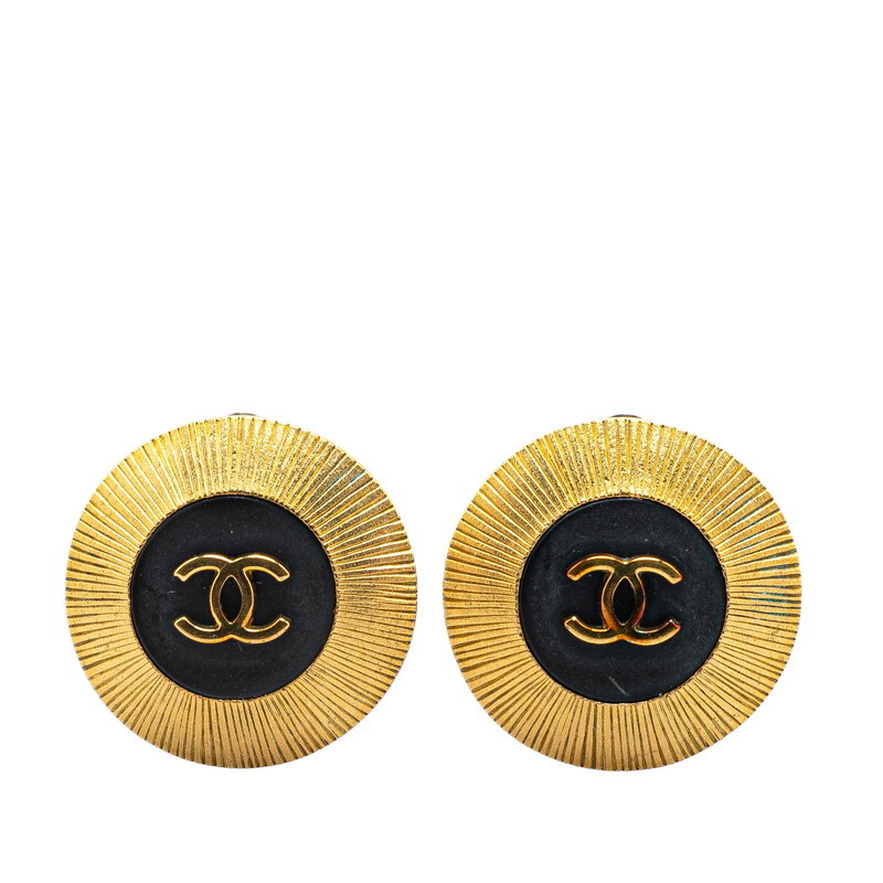 シャネル ヴィンテージ ココマーク ラウンド イヤリング ゴールド ブラック メッキ レディース CHANEL 【中古】
