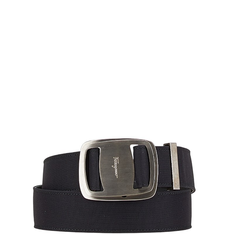  Salvatore Ferragamo vala пряжка ремень размер :S черный серебряный кожа нейлон Salvatore Ferragamo [ б/у ]