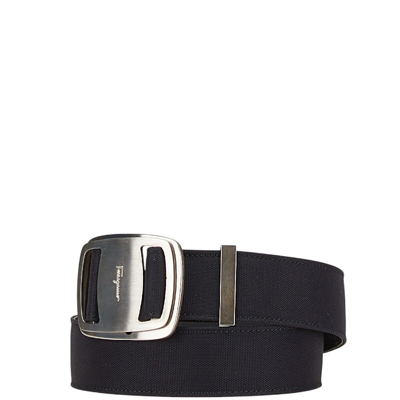  Salvatore Ferragamo vala пряжка ремень размер :S черный серебряный кожа нейлон Salvatore Ferragamo [ б/у ]