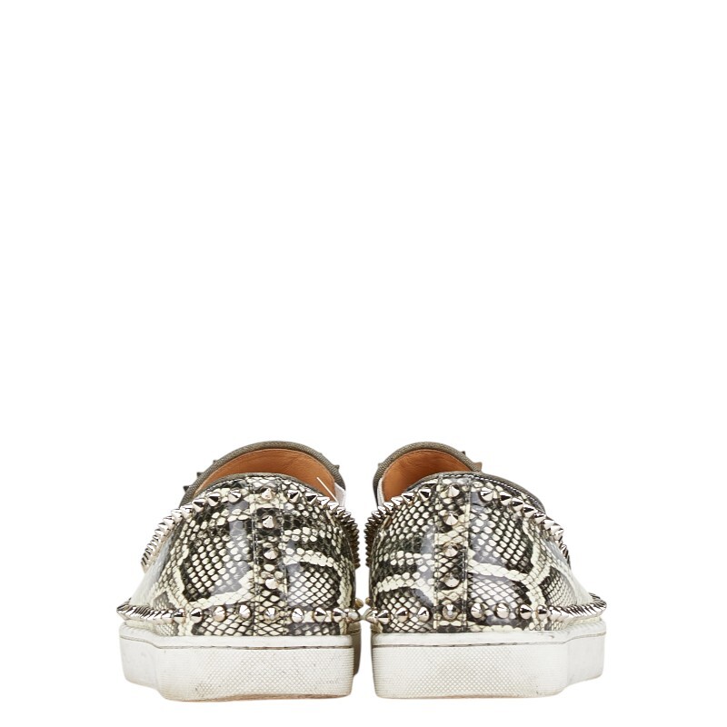 クリスチャンルブタン パイソン プリント スパイク スタッズ スリッポン サイズ:41 1/2 ホワイト グレー Christian Louboutin 【中古】